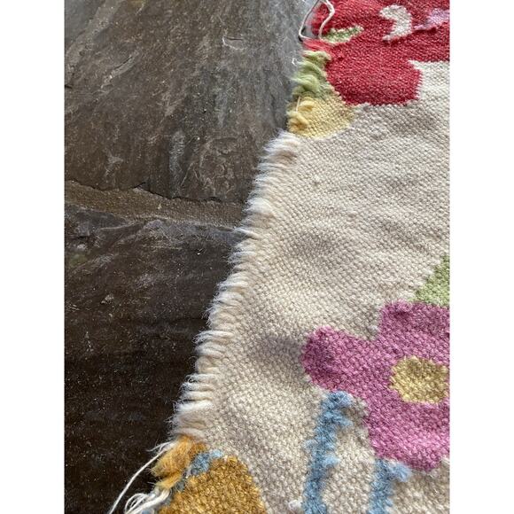 Vintage Turkish Runner Rug Remnant Piece Wool Handwoven Oushak Floral 30” X 95” - Picture 10 of 10